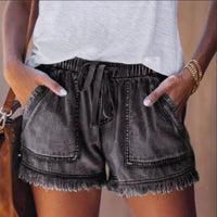 Boho Beach Hut shorts Boho Frayed Hem Denim Shorts Black Gray / S