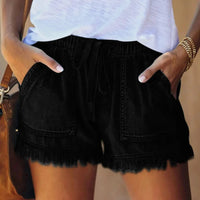 Boho Beach Hut shorts Boho Frayed Hem Denim Shorts Black / S