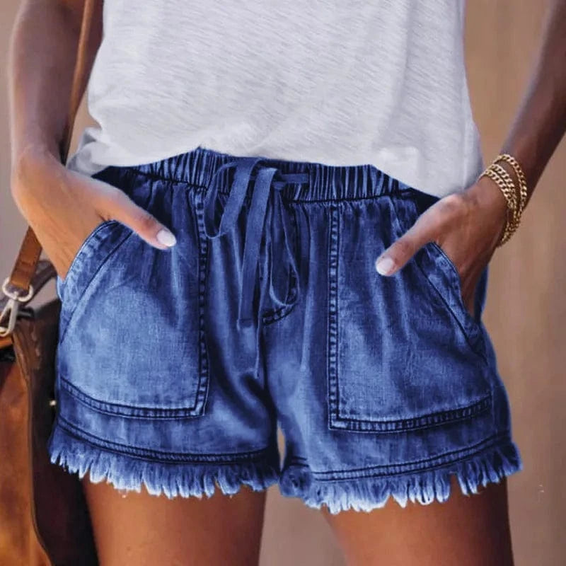 Boho Beach Hut shorts Boho Frayed Hem Denim Shorts Dark Blue / S