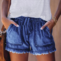 Boho Beach Hut shorts Boho Frayed Hem Denim Shorts Dark Blue / S