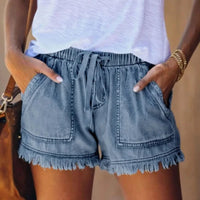 Boho Beach Hut shorts Boho Frayed Hem Denim Shorts Gray Blue / S