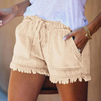 Boho Beach Hut shorts Boho Frayed Hem Denim Shorts Yellow / S