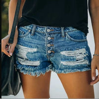 Boho Beach Hut Shorts, Jean Shorts, Holey Shorts, Distressed Shorts Ripped Distressed Shorts Dark Blue / S