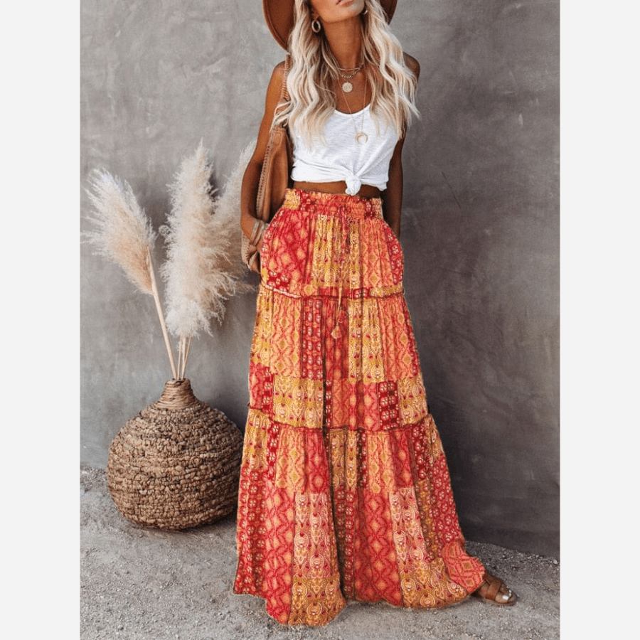 Boho Floral Print Maxi Skirt
