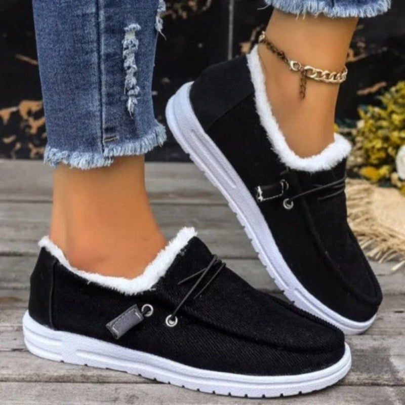Slip On Canvas Shoes with Fur Lining Black 10 at Boho Beach Hut
