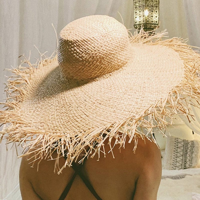Boho Beach Hut straw hat, wide brim hat, beach hat Boho Woven Straw Beach Sun Hat