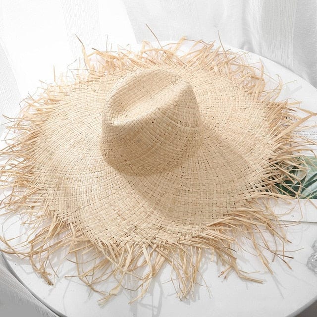 Sun Hat with A Wide Brim - Woven Straw Hat, Jazz Top / Desert Beige at Boho Beach Hut