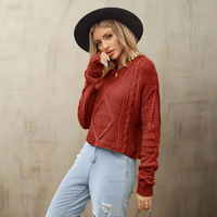 Boho Beach Hut Sweater, Pullover Sweater Vintage Twist Knit Sweater Red / S