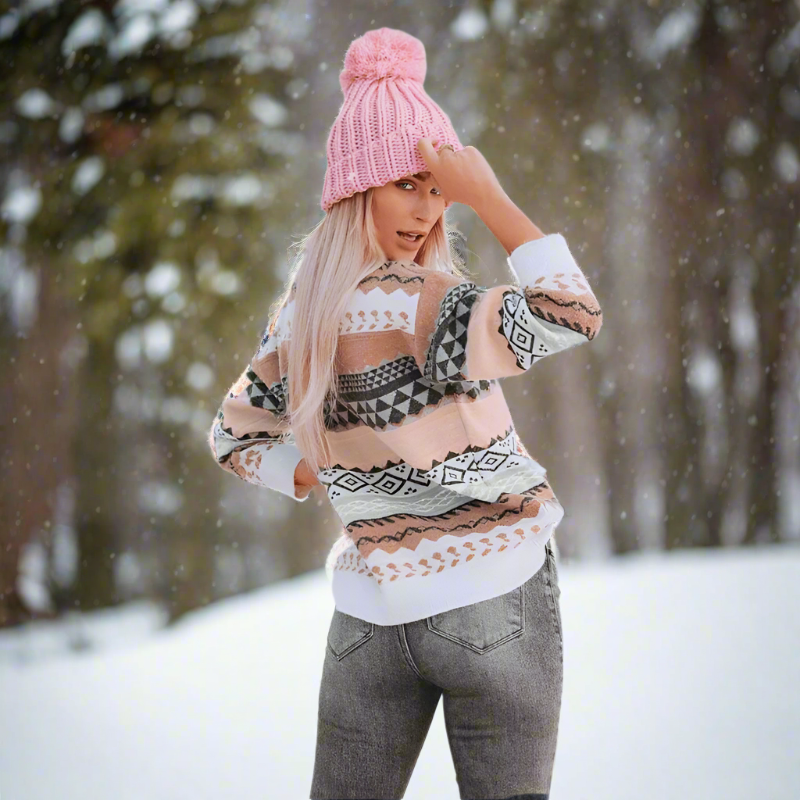 Boho Beach Hut Sweater, Striped Sweater, Pullover, Pink Sweater, Brown Sweater, Gray Sweater Boho Inspired Knit Pullover Sweater