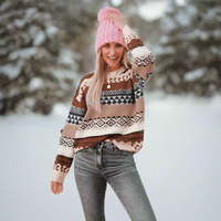 Boho Beach Hut Sweater, Striped Sweater, Pullover, Pink Sweater, Brown Sweater, Gray Sweater Brown / S Boho Inspired Knit Pullover Sweater