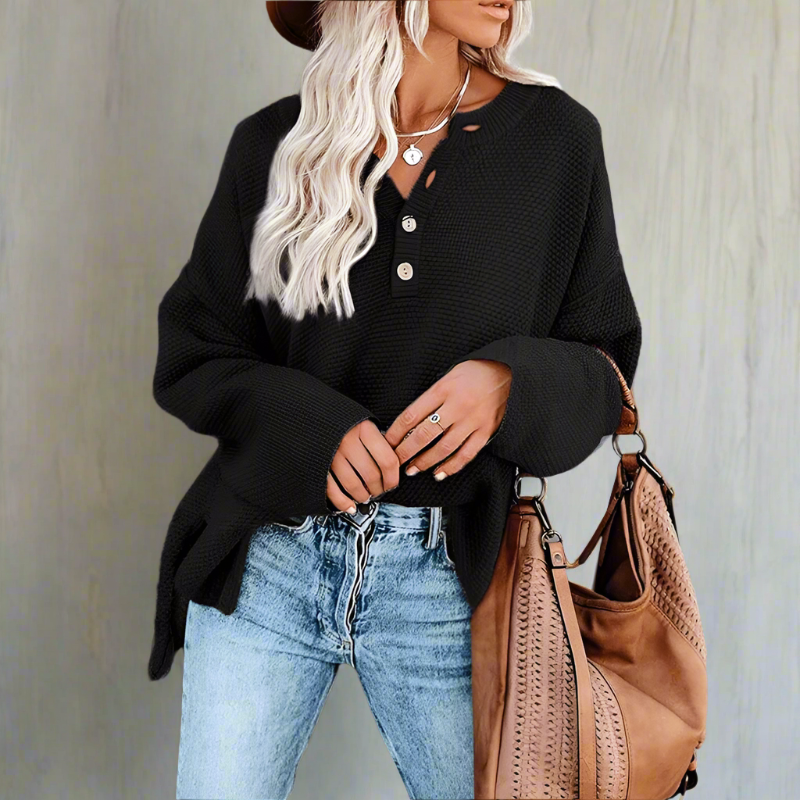Boho Beach Hut Sweaters, Knit Sweaters Black / S Bohemian Long Sleeve Sweater