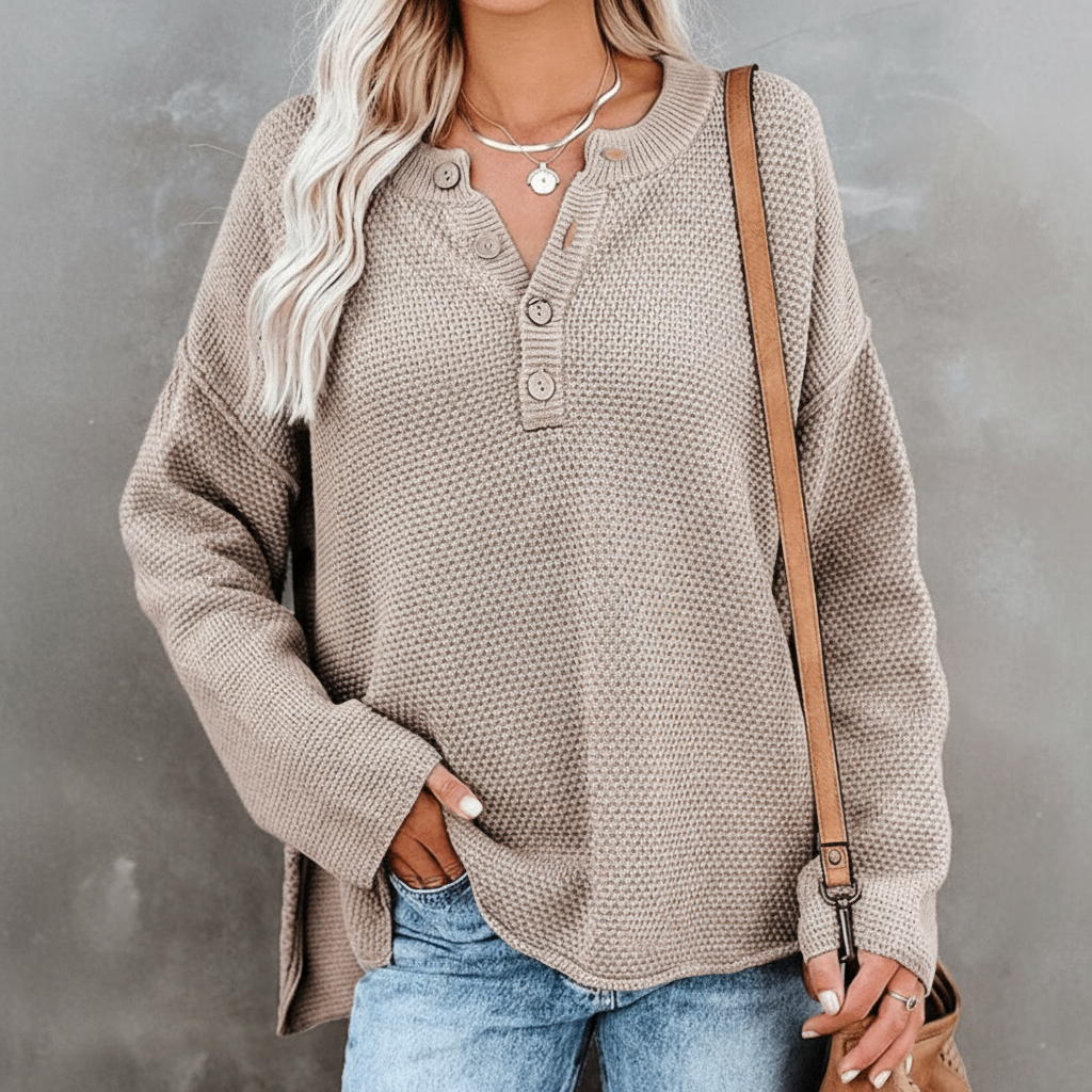 Boho Beach Hut Sweaters, Knit Sweaters Khaki / S Bohemian Long Sleeve Sweater
