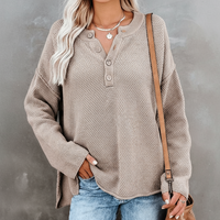 Boho Beach Hut Sweaters, Knit Sweaters Khaki / S Bohemian Long Sleeve Sweater