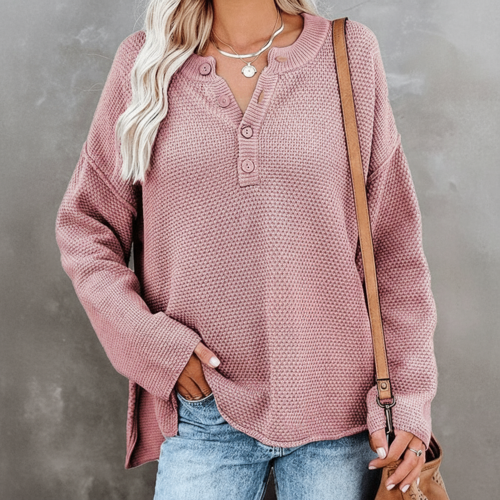Boho Beach Hut Sweaters, Knit Sweaters Pink / S Bohemian Long Sleeve Sweater