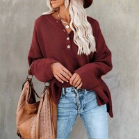 Boho Beach Hut Sweaters, Knit Sweaters Red / S Bohemian Long Sleeve Sweater