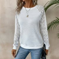 Boho Beach Hut T-Shirts, Long Sleeve Shirt, Lace Top Boho Lace Sleeve Long Tee White / S