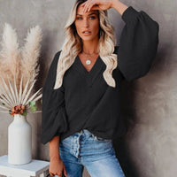 Boho Beach Hut T-Shirts, Long Sleeve Shirt, Lantern Sleeve Top Boho Lantern Sleeve Knit Top Black / S