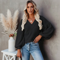 Boho Beach Hut T-Shirts, Long Sleeve Shirt, Lantern Sleeve Top Boho Lantern Sleeve Knit Top Black / S