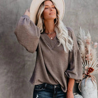 Boho Beach Hut T-Shirts, Long Sleeve Shirt, Lantern Sleeve Top Boho Lantern Sleeve Knit Top Brown / S