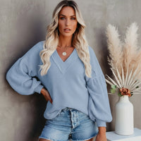 Boho Beach Hut T-Shirts, Long Sleeve Shirt, Lantern Sleeve Top Boho Lantern Sleeve Knit Top Light Blue / S
