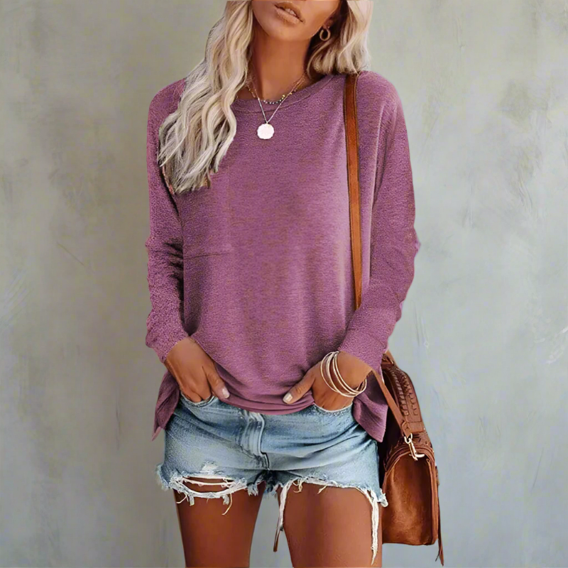 Boho Beach Hut T-Shirts, Long Sleeve Shirt, Plus size long sleeve Casual Long Sleeve Shirt with Pocket Magenta / S