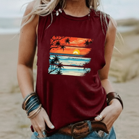 Boho Beach Hut Tank Top, Sleeveless Shirt, Graphic Tank Tropical Sunset Vintage Tank Burgundy / S