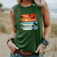 Boho Beach Hut Tank Top, Sleeveless Shirt, Graphic Tank Tropical Sunset Vintage Tank Green / S