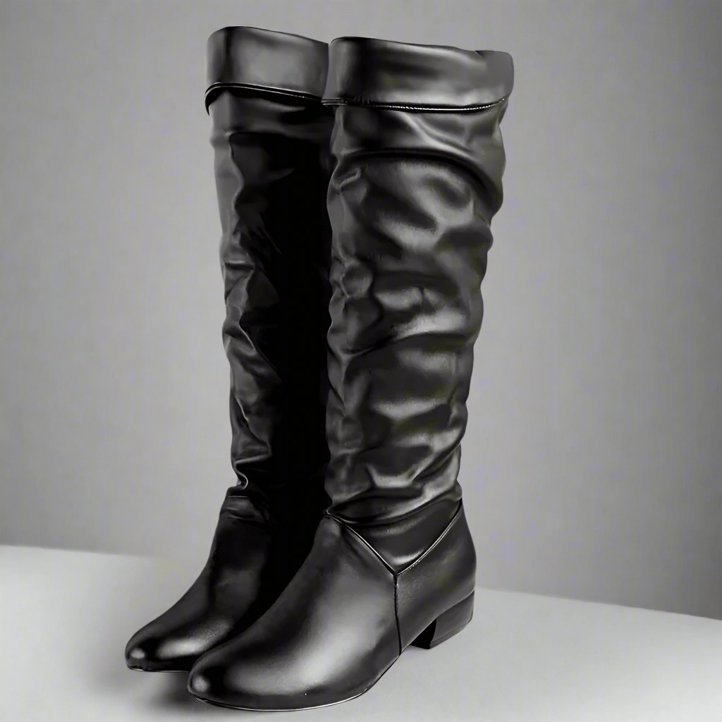 Boho Fashion Knee-High Boots – Flat Heel Soft Leather Slip-On Footwear –  Boho Beach Hut, image size:1024x1024