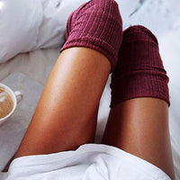 Boho Beach Hut Women's Socks Burgundy / 5-9 Thigh High Stocking Socks