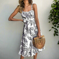 Boho Beach Hut Beach Dress, Boho Dress, Summer Dress, Midi Dress, Long Sleeve Dress, floral dress, blue dress, black dress, plus size dress, sleeveless dress Spaghetti Strap Boho Backless Midi Dress Black / S