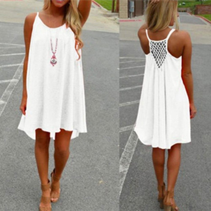 Boho Beach Hut Beach Dress, Chic Dress, Boho Dress, Summer Dress, Sun Dress, Mini Dress, white dress, black dress, blue dress, pink dress, orange dress, yellow, sleeveless dress, cover up, plus size dress Sleeveless Summer Beach Dress White / S