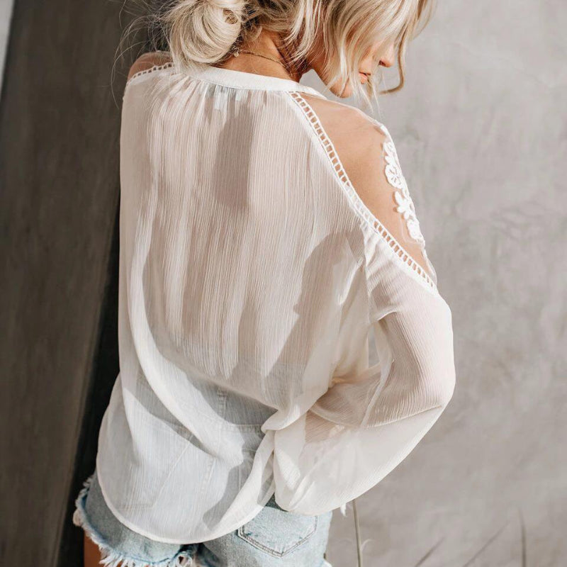 Boho Beach Hut Blouses & Shirts Bohemian Lace Long Sleeve Blouse