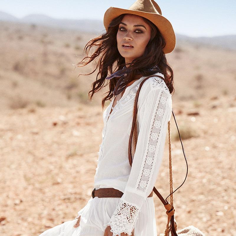 White Lace Embroidery Bohemian Blouse Boho Beach Hut