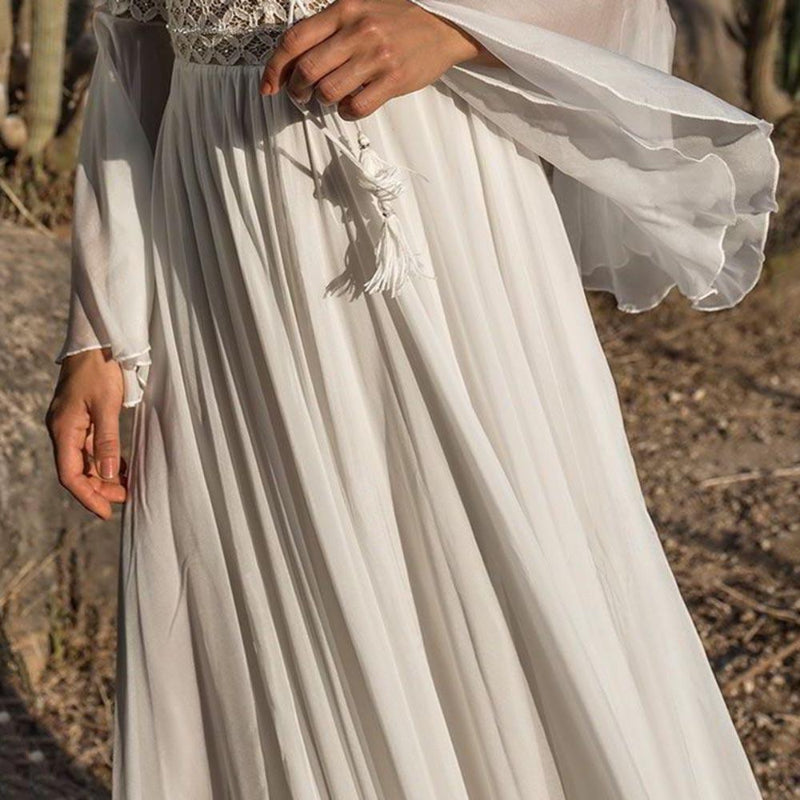 Boho Beach Hut Boho Dress, Beach Dress, Summer Dress, Maxi Dress, Chic Dress, Long Dress, Below knee dress, beach wedding dress, wedding dress, white dress, lace dress, beautiful dress Boho High Waist Lace Maxi Dress White / One Size