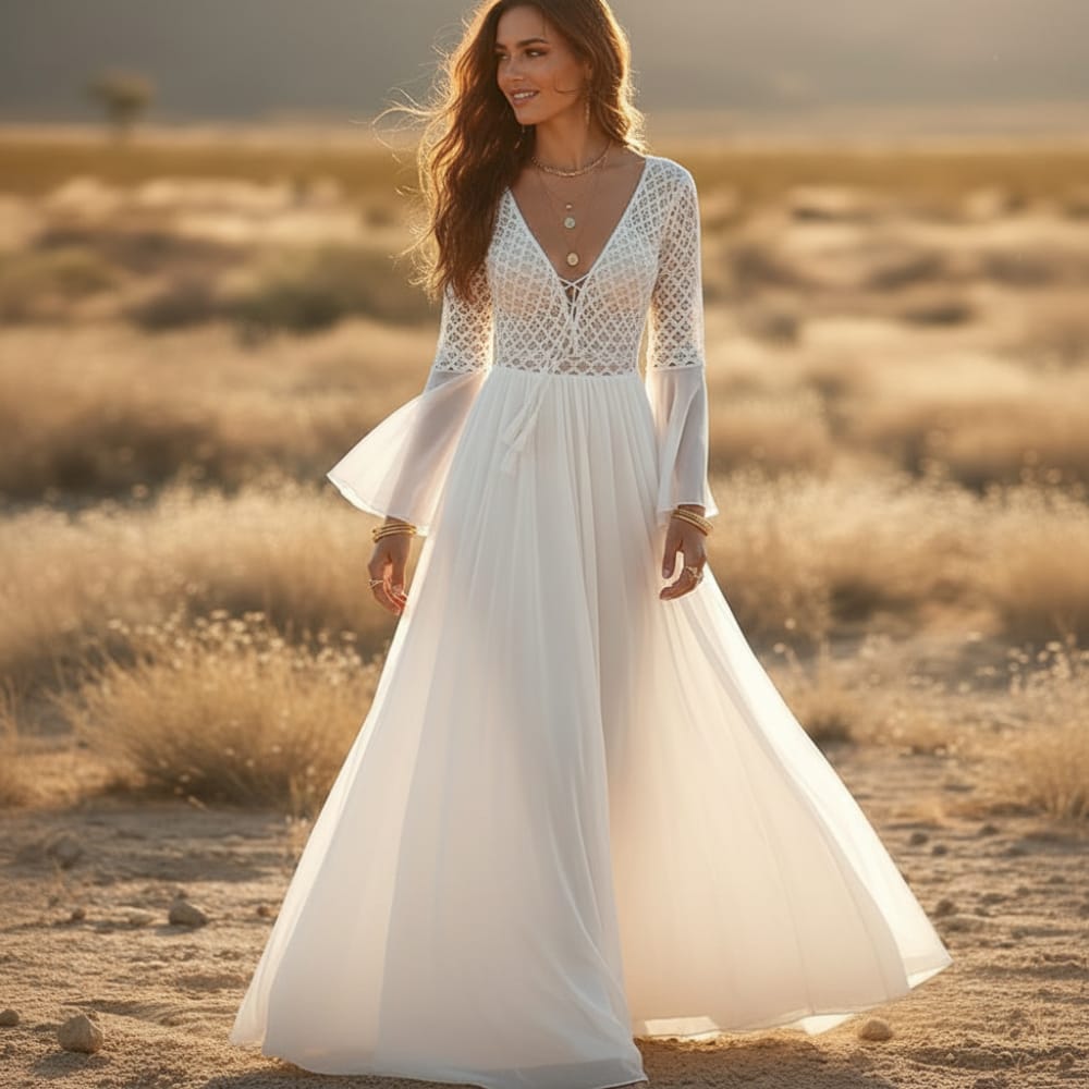 Boho High Waist Lace Cover Up Maxi Dress White / One Size Boho High Waist Lace Cover Up Maxi Dress White / One Size