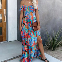 Boho Beach Hut Boho Dress, Beach Dress, Summer Dress, Maxi Dress, Chic Dress, Long Dress, Below knee dress, red dress, burgundy dress, blue dress, plus size dress, floral dress, strapless dress, sleeveless dress Boho Off Shoulder Colorful Floral Maxi Dress