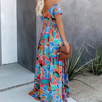 Boho Beach Hut Boho Dress, Beach Dress, Summer Dress, Maxi Dress, Chic Dress, Long Dress, Below knee dress, red dress, burgundy dress, blue dress, plus size dress, floral dress, strapless dress, sleeveless dress Boho Off Shoulder Colorful Floral Maxi Dress