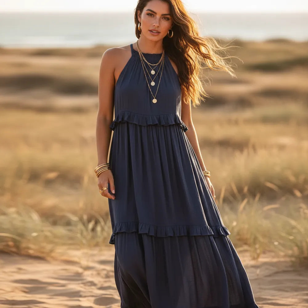 blue bohemian maxi dress Blue Boho Maxi Dress main image 1