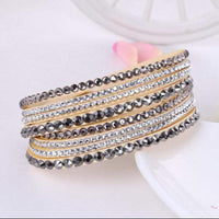 Boho Beach Hut Bracelets Beige / One Size Leather Rhinestone Bracelet