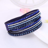 Boho Beach Hut Bracelets Navy / One Size Leather Rhinestone Bracelet