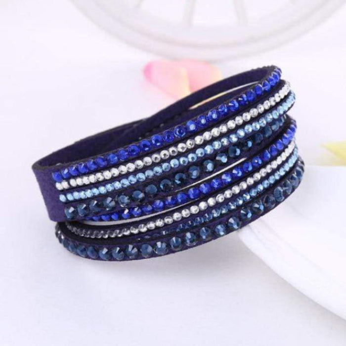 Boho Beach Hut Bracelets Navy / One Size Leather Rhinestone Bracelet