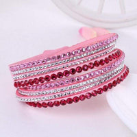 Boho Beach Hut Bracelets Pink / One Size Leather Rhinestone Bracelet