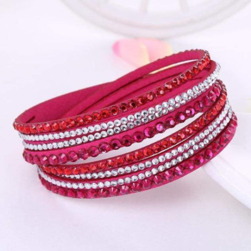 Boho Beach Hut Bracelets Rose / One Size Leather Rhinestone Bracelet
