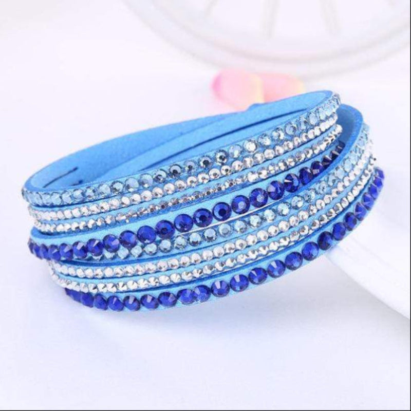 Boho Beach Hut Bracelets Sky Blue / One Size Leather Rhinestone Bracelet