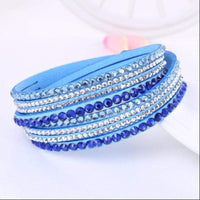 Boho Beach Hut Bracelets Sky Blue / One Size Leather Rhinestone Bracelet