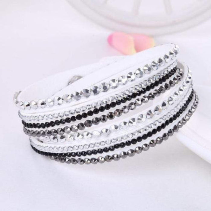 Boho Beach Hut Bracelets White / One Size Leather Rhinestone Bracelet