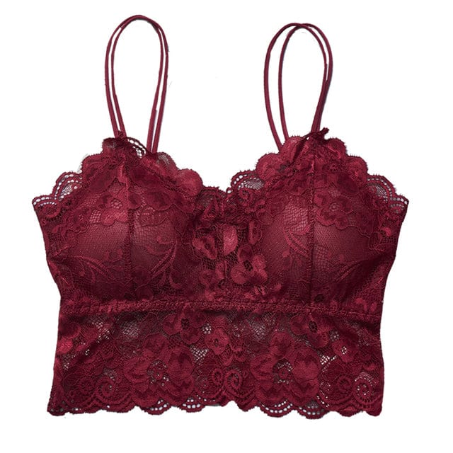 Red lace bralette crop top online