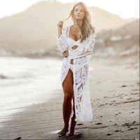 Boho Beach Hut Cardigan, Cover Up, Beachwear, White Long Cardigan, Lace Cardigan White Lace Long Beach Cardigan White / One Size
