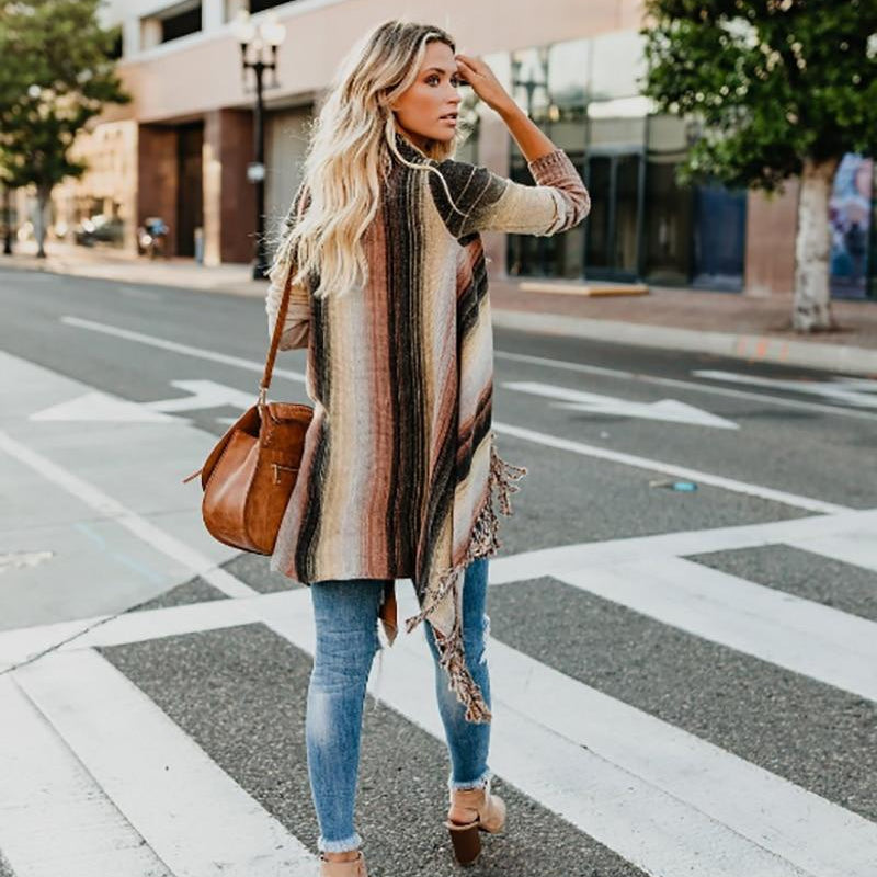 Boho Beach Hut Cardigan, Sweater Irregular Vintage Fringe Sweater