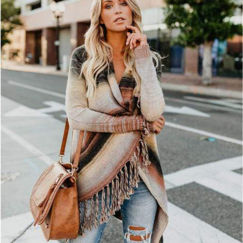Boho Beach Hut Cardigan, Sweater Irregular Vintage Fringe Sweater